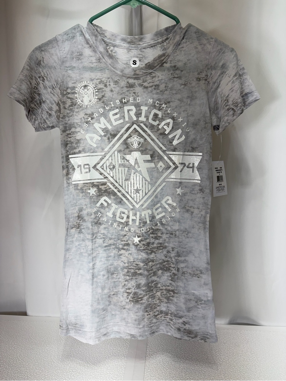 American Fighter White Logo Gray Marbled Short Sleeve Tee 4045